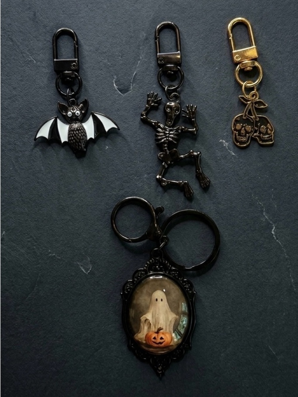 LOT OF 4 NWT Spooky Whimsigoth Bag Charms Skull Cherries Ghost Bat Skeleton Set